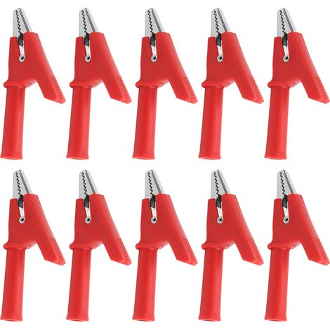 Pince Crocodile Test 10mm Ouverture 10A Lot de 10 avec Douille 4mm Accessoire Kit Rouge (1/5)