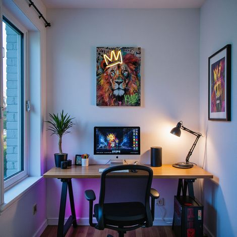 Tableau LED - HOME DECO FACTORY - Lion - Décoration Lumineuse - Multicolore (1/4)