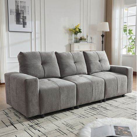 Divano 213x94x84 cm grigio in tessuto Chenille con seduta regolabile e funzione letto (1/5)