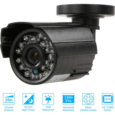 Caméra de vidéosurveillance 1200 TVL, 24 LED infrarouges, vision nocturne, capteur CMOS 1/3'' IR-CUT, étanche, pour la sécurité domestique (1/4)
