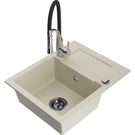 Mexen Enzo lavello in granito a 1 vasca con sgocciolatoio e rubinetto da cucina Aster, beige - 6506-69-73450-07-B (1/5)
