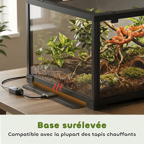 Terrarium en verre pour reptile enclos pour hamster 86 L ventilation supérieure porte coulissante 50,8x30,5x35,6cm noir (1/5)