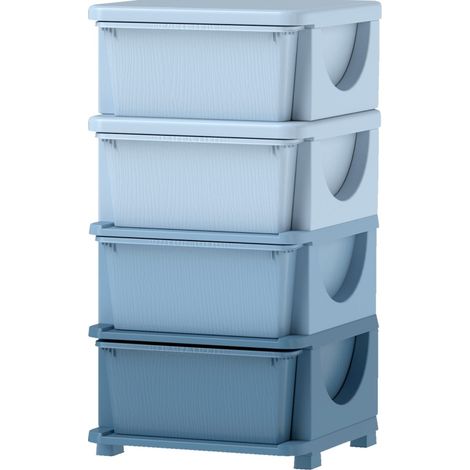 Commode de rangement pour enfants en plastique bleu à 4 tiroirs MODENUIT (1/5)