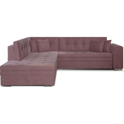 Canapé convertible angle gauche velours rose et chromé Pika 260cm (1/5)