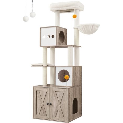 Feandrea – Arbre à chat moderne 180 cm – Griffoir avec cache-litière et niches – Tapis lavables en tissu peluche – Installation murale recommandée