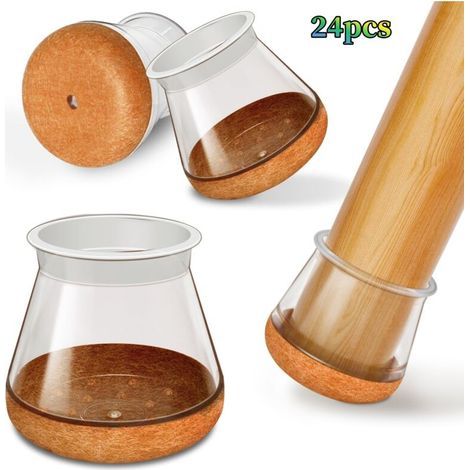 Set da 24 protezioni per piedi di sedia trasparenti (3 x 3 x 3 cm), in silicone, per pavimenti, adatte ai piedi delle sedie, riducono il rumore e prevengono i graffi. (1/5)