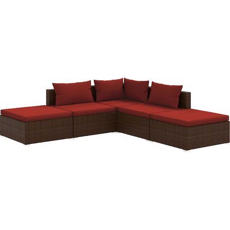 Maison Exclusive - Set Divani da Giardino 5 pz con Cuscini in Polyrattan Marrone (1/5)