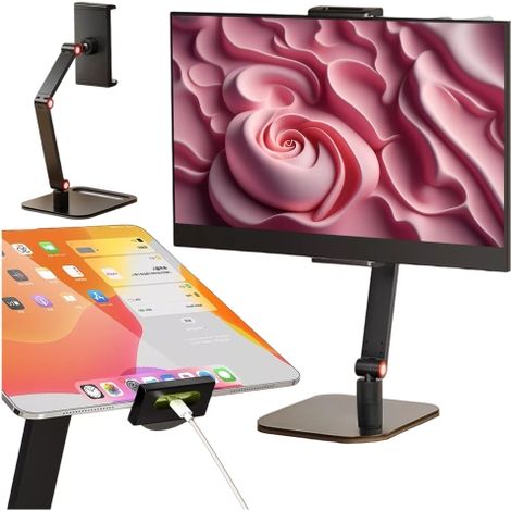 Support Tablette 360° - Noir - Réglable Jusqu'à 28 Cm - Support De Bureau - Antidérapant (1/4)