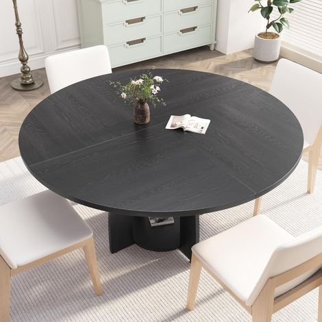 Table à Manger Ronde 120 cm pour 4 à 6 Personnes, avec Étagère de Rangement et Pieds Réglables, Cuisine Salon, Noir (1/5)