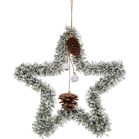 Suspension de Noël forme Etoile Vert givré et Pommes de pin H 27 cm - Feeric Christmas (1/2)