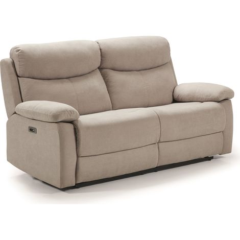 Pegane – Ensemble canapé 3 places relax électrique + canapé 2 places fixe – Tissu waterproof crème – Dimensions canapé 3 places : L 190 x P 90 x H 103 cm (1/5)