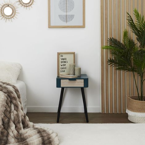 Table de chevet - HOME DECO FACTORY - 1 Tiroir - Bois - Bleu (1/5)