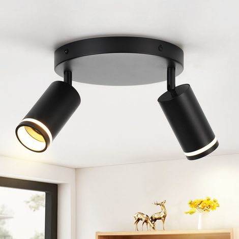GBLY LED Deckenleuchte Schwarz Deckenstrahler: 2 Flammig Deckenlampe GU10 Spots Schwenkbar Wandstrahler Rund Innen Metall Deckenspots für Flur Wohnzimmer Küche Schlafzimmer, Ohne Leuchtmittel