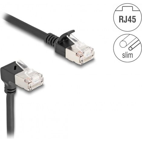 Delock Cable de red RJ45 Cat.6A S/FTP Slim 90Â° acodado hacia abajo / recto 1 m negro