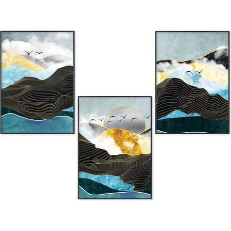 Lupia POSTER Set 3 stampe da parete SEAGULL IN FLIGHT A3 29,7x42 cm ART PRINTS METAL finitura metallizzata per soggiorno, camera da letto, cucina, astratti alta qualita', SENZA CORNICE (1/4)