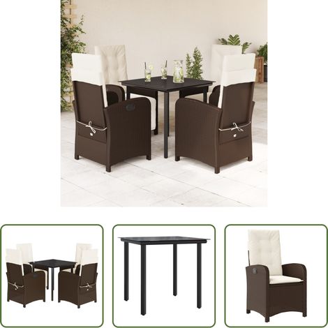 vidaXL Gartenessgruppe -  5-tlg. Garten-Essgruppe mit Kissen Braun Poly Rattan (1/5)