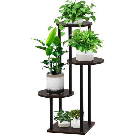 Étagère à fleurs en bois pour 4 animaux - Étagère en métal - Support de fleurs à plusieurs étages - Banc de fleurs - Escalier pour plantes - Étagère sur pied pour l'intérieur et l'extérieur (1/5)