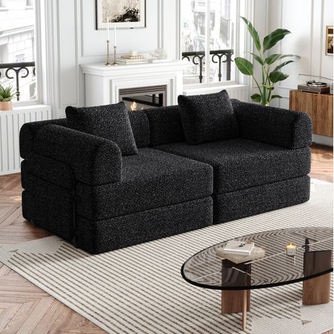 canape convertible 2-en-1 chenille noir rangement OKMYHOME (1/5)