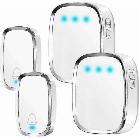 Ecleanfy - Sonnette sans fil étanche pour l'extérieur, portée de 300 m, 2 émetteurs et 2 récepteurs, avec LED clignotante, 36 mélodies et 4 niveaux de volume. (1/5)