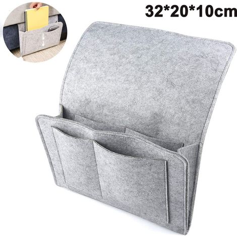 Sac de rangement suspendu en feutre pour table de chevet, canapé ou bureau, avec 5 poches pour ranger télécommandes, magazines, livres, téléphone portable, lunettes, iPad et Ultrabook. (1/4)