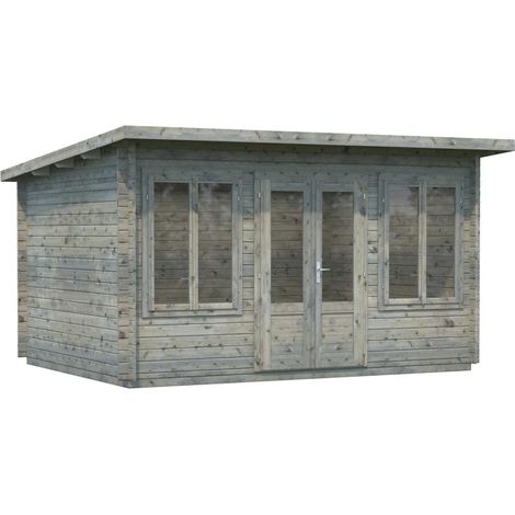 Abri de jardin en bois Lisa 11,5 m2 Traité Gris (1/4)