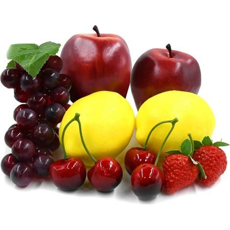 APEX Lot de 9 fruits artificiels réalistes (pommes, raisins, citrons, fraises) en plastique décoratif pour la maison, la cuisine (1/5)