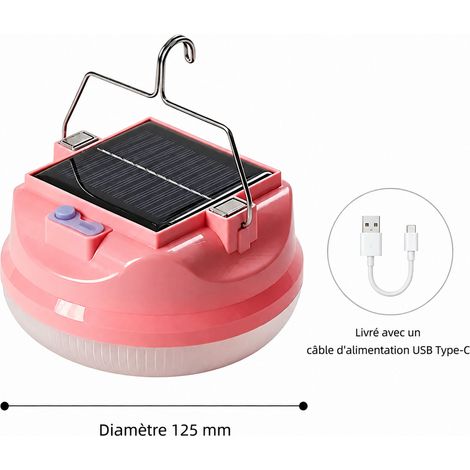 Lampe de camping LED solaire 100W 2400mAh 125mm rose 3 modes 125mm2400 mAh100w rose 12,5 × 12,5 × 7,5 cm 220 g – Livraison gratuite