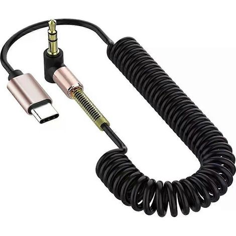 Adaptateur audio auxiliaire USB-C vers prise jack 3,5 mm pour voiture, avec ressort rétractable, pour casque, haut-parleur et convertisseur USB-C. (1/4)
