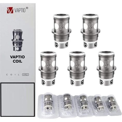 Testine atomizzatore Vaptio PT1, confezione da 5 coil, resistenza da 0,25 ohm, senza nicotina, senza tabacco per kit Vaptio Solo 2 / kit C2 / kit P1 (1/4)