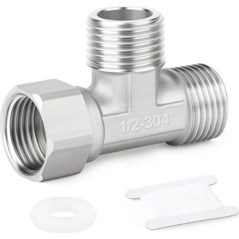 1 pièces Connecteur en T flexible mobile 3 voies en acier inoxydable 304, raccord en T mâle 1/2" pour pulvérisateur, robinet d'équerre, bras de douche (1/5)