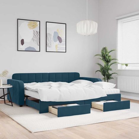 Tagesbett Ausziehbar mit Schubladen Blau 90x200 cm Samt (1/5)