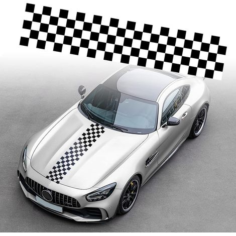 CSPARKV 2PCS Universal Car Hood Stripe Sticker Auto Racing Body Side Stripe Decal Hood Roof Skirt Bumper Checkered Decal Vinyl Modified Decal Decoration for Cars SUV Vehicles, Black (1/5)