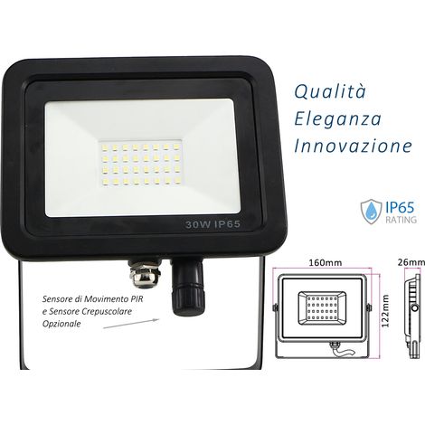 Faro Led Flood Light Slim 30W IP65 Bianco Neutro Carcassa Nera Sensore PIR Opzionale CL1918 (1/3)