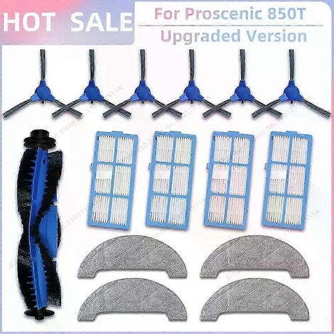 Pièces de rechange compatibles pour aspirateur robot Proscenic 850T : rouleau, couvercle de brosse principale, filtre HEPA, chiffon de nettoyage. (1/4)