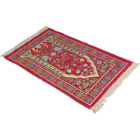 Tapis de prière musulman portable, brodé avec un motif floral raffiné, tapis de culte ethnique (1/5)