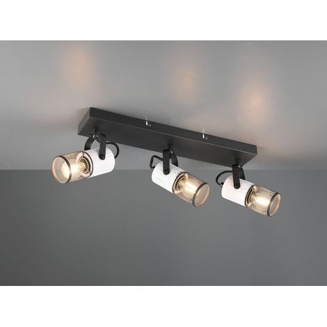 Deckenstrahler TOSH 3-flammig, Schwarz / Holz Weiß & Gitterschirme, Breite 44cm