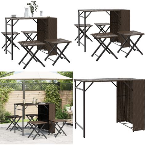 Set da Pranzo da Giardino Pieghevole 5 pz Marrone in Polyrattan - Tavolo da pranzo da esterno - Sgabelli da giardino