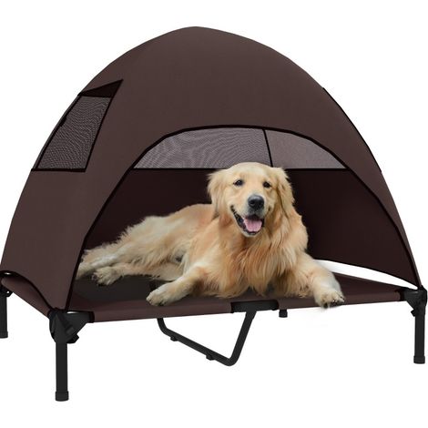 Lit surélevé pour chien 91x76x90 cm en polyester café, toit amovible pour extérieur – MEUBLIV (1/5)