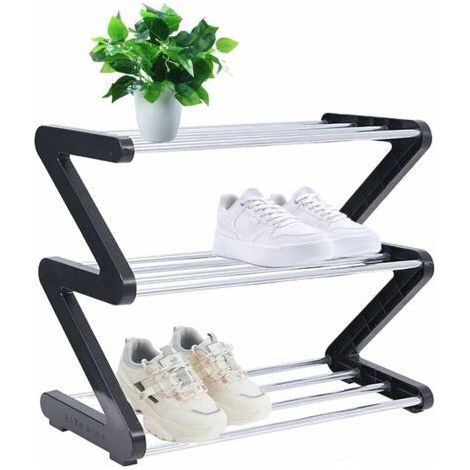 Zapatero pequeño de 3 niveles - Zapatero pequeño - Almacenamiento de zapatos resistente y estrecho - Organizador de almacenamiento para entrada, armario, pasillo, montaje rápido - Negro (1/5)