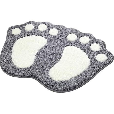 Tapis de bain antidérapant, tapis de salle de bain de cuisine, motifs doux et confortables, absorbe le bain pour chambre, cuisine, couloir, entrée, coton, gris, moyen 60 x 40 cm (1/5)