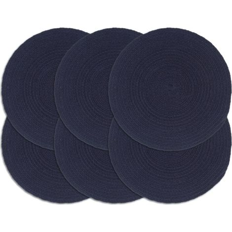 Sets de table, lot de 6, bleu marine, ronds de 38 cm, en coton (1/4)