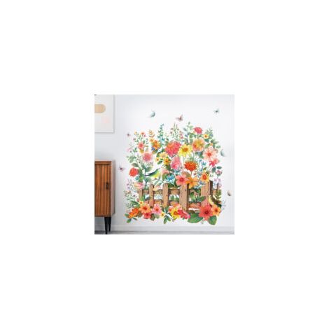 Blumen-Wandtattoos, Zaun-Wandtattoos, bunte Schmetterlings- und Blumen-Wandtattoos für Schlafzimmer, Wohnzimmer, Küche – Crezuo