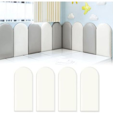 Panneaux muraux 3D auto-adhésifs, panneaux muraux capitonnés pour chambre d'enfant, tête de lit anti-collision (blanc, 20 x 40 cm, 4 pièces) (1/5)