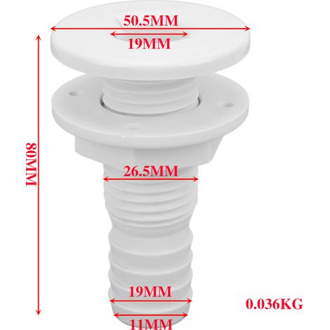Marine white plastic drain outlet, ABS bilge outlet, marine and yacht accessories - 3/4 inch (19mm) - plastic (1/4)