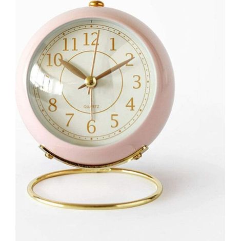 Mini reloj despertador analógico de cuarzo silencioso de 7,6 cm con luz nocturna y esfera grande (rosa). (1/5)