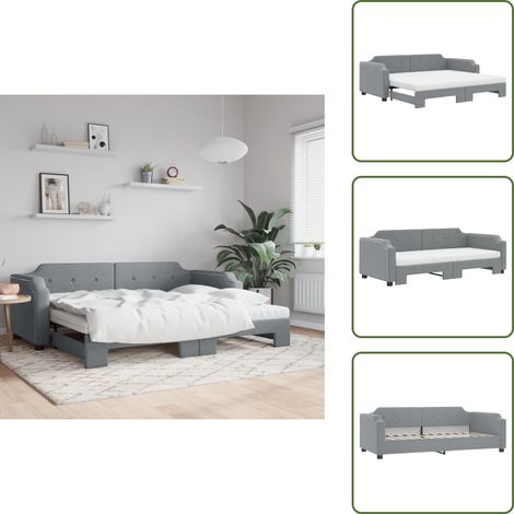 Tagesbett Ausziehbar mit Matratze Hellgrau 100x200 cm Stoff - Ausziehbares Tagesbett - Ausziehbare Tagesbetten - Schlafbett - Gästebett (1/5)