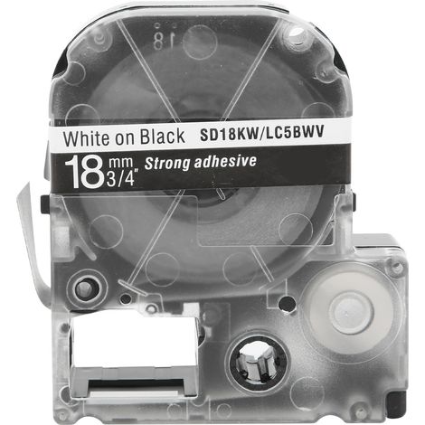 Label Maker Tape 18mm PET Water‑Proof Labeling Tape for Epson Label Printer/KingJim Label MachineWhite Word On Black Background (1/5)