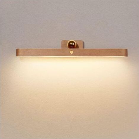 Applique murale LED en bois 4000K Intensité variable 3 niveaux Interrupteur tactile Installation sans vis Veilleuse rechargeable (1/4)
