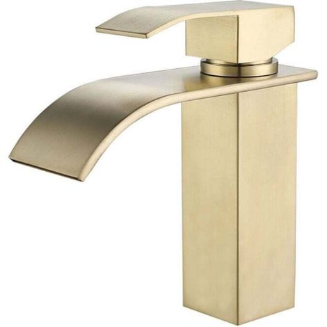 Wasserhahn Wasserfall Bad Gold Waschbeckenarmatur Modern Einhebelmischer Heiß und Kalt Küchenarmatur mit G3/8 Zoll Wasserzulaufrohr