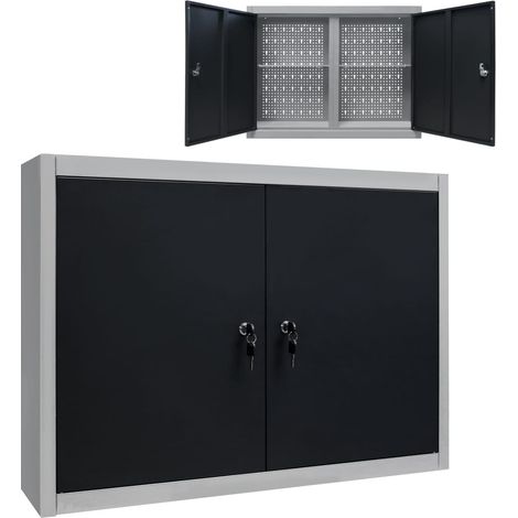 Armoire à outils murale Meuble de Rangement - Style Contemporain Métal Gris et noir BV801920 - BonneVie (1/5)